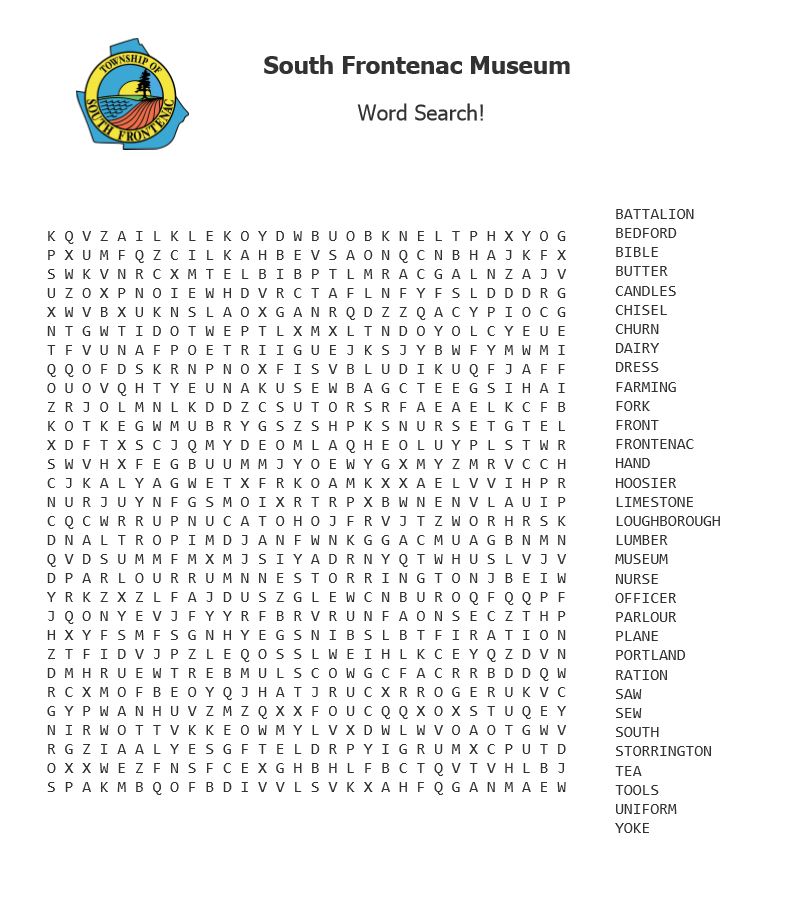 A South Frontenac word search